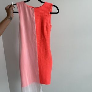 ASOS neon orange mini dress with white mesh overlay